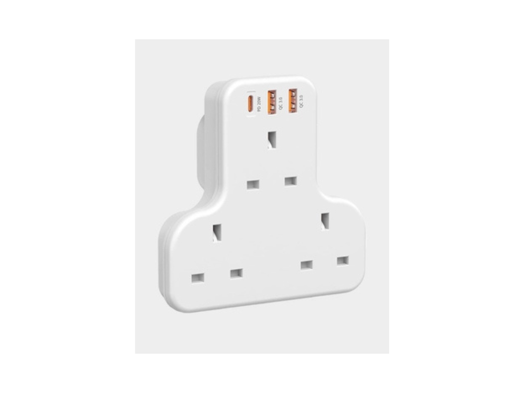 Moxedo 6 in 1 UK-Plug Power Extension Adapter with 3 AC Outlet 2 USB-A Ports and 20W Type-C - Moxedo 6 in 1 UK-Plug Power Extension Adapter with 3 AC Outlet 2 USB-A Ports and 20W Type-C -